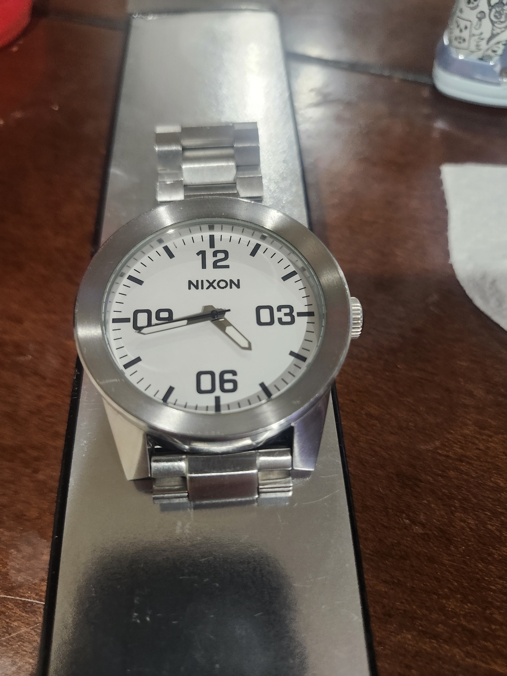 Nixon Corporal Silver Stainless Steel Watch with White Dial and Black Markers